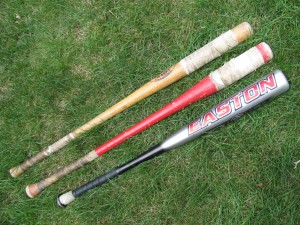 Two Fungo Bats in Comparison to a Regular Baseball Bat